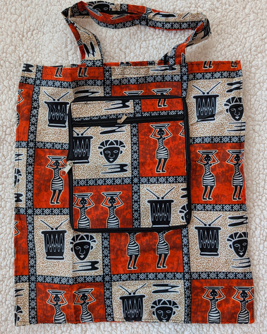 The Versatile African Print "Unfold & Go" Purse & Shopping Bag - Cacao 1