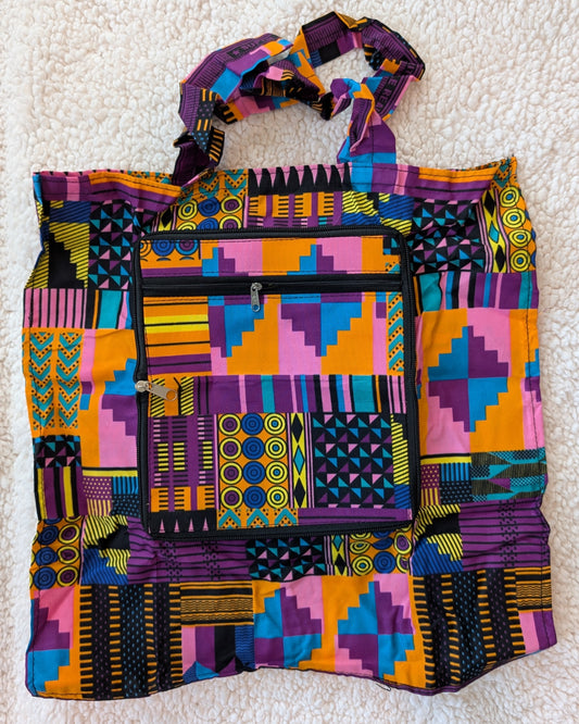 The Versatile African Print "Unfold & Go" Purse & Shopping Bag - Pink 4