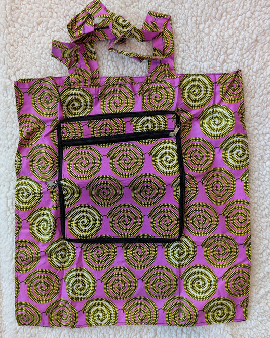 The Versatile African Print "Unfold & Go" Purse & Shopping Bag - Pink 2